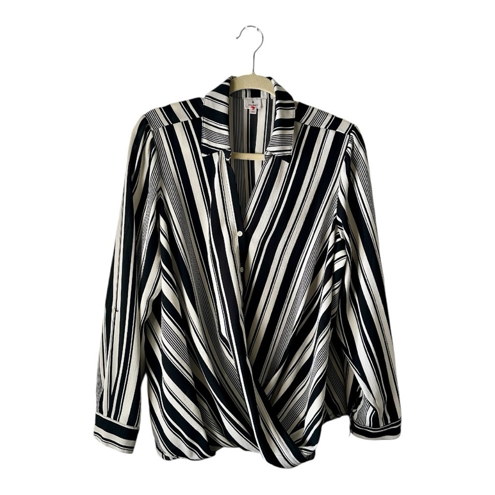 Dressbarn Women’s Blouse Long Sleeve White & Black Size 2X